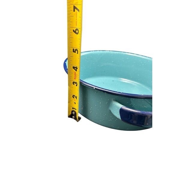 Round Shallow Saute Pot & Lid 10" Teal Cobalt Graniteware Enamelware Splatter - Picture 9 of 11